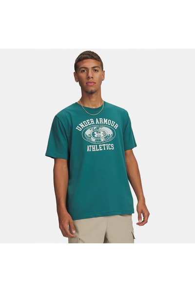 Under Armour تي شيرت رجالي باللون الأخضر من Heavyweight Wordmark
