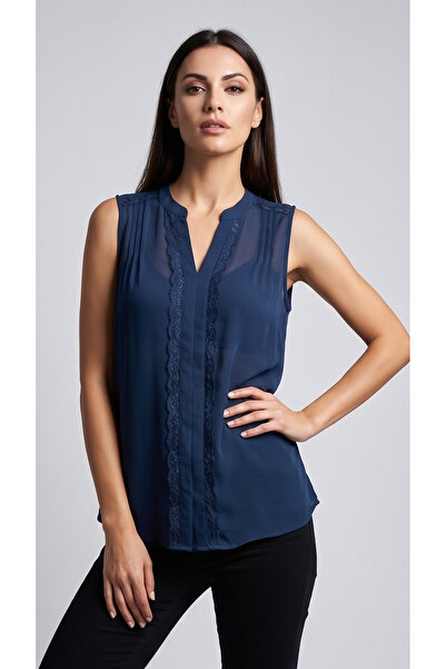 Herry Women's Premium Quality Chiffon Lace Detailed Sleeveless Stylish Blouse