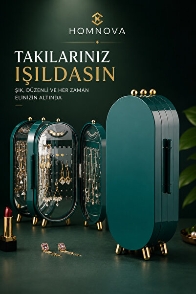 Homnova Takı Düzenleyici Kutu Aynalı Takılık Organizer Kolye Küpe Yüzük Bilek...