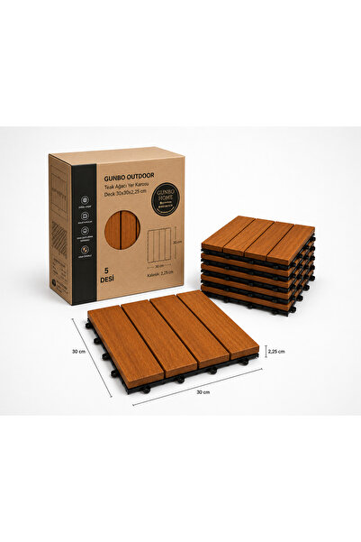 GUNBO HOME Solen Akasya Ahşap Yer Karosu 30x30x2,25 cm – 4 Dilimli Geçmeli De...