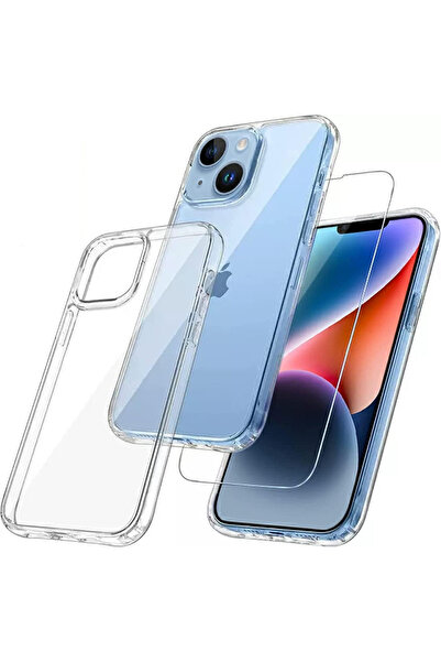 Generic Brand كفر شفاف مع زجاج حماية شاشة لهاتف iPhone 14 Plus - غطاء سيليكون...