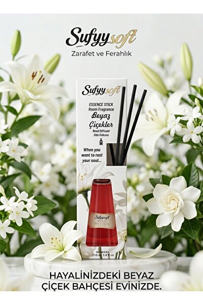 RED KİTCHEN Sufyy Soft Beyaz Çiçekler Çubuklu Oda Kokusu & Reed Diffuser 110 ml