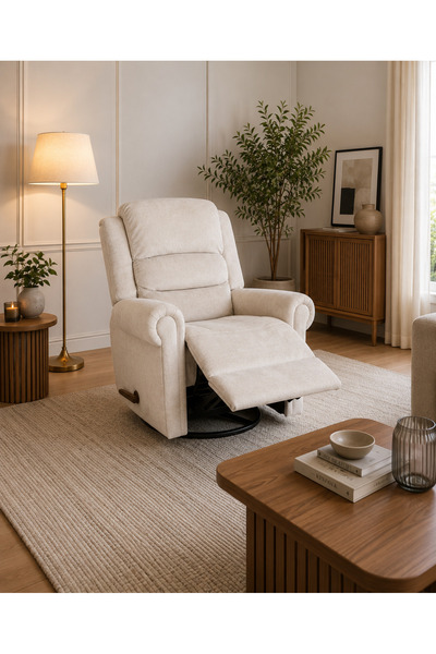 N.zone Luxurious Swivel Recliner Chair with Built-In Footrest and Soft Fabric...