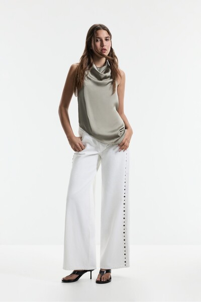 LEFTIES Zımba detaylı wide leg jean