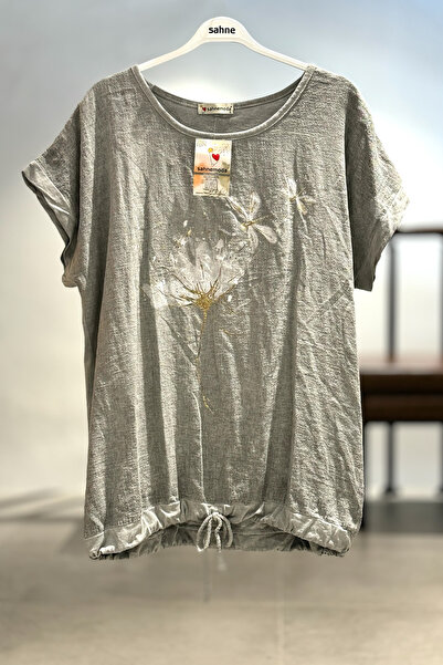 sahnemoda Çiçek Desen Yaldızlı İp Detaylı İthal Bluz