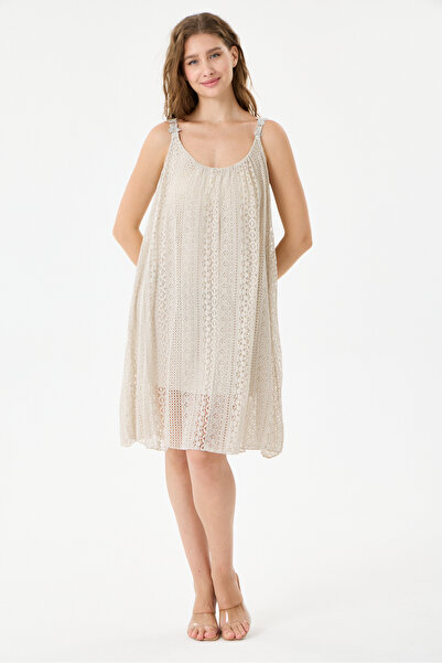 della moor Beige Italian Lace Short Dress with Straps, Sizes 40 - 44