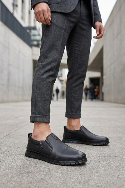SOLMAZ Secure 1709 B Black Genuine Leather Men's Shoes