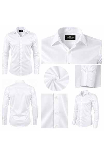 BYMEN ERKEK GİYİM SUITMEN Slim Fit Beyaz Parlak Saten Görünümlü Klasik Erkek ...