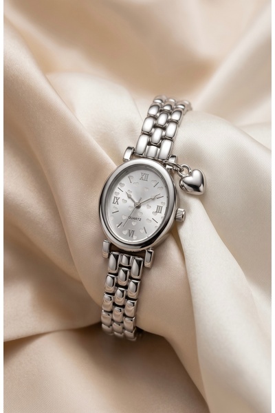 KLISHE Butik Valentin Women's Steel Watch Silver Color Heart Charm Detailed V...