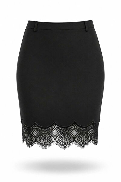 5in1Canpolat Black Ruffled Hem Mini Skirt 1392