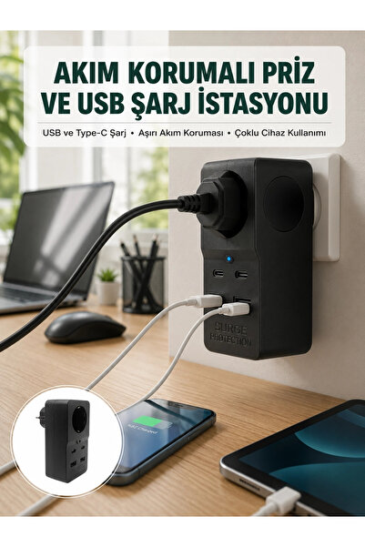ARMÜZ Heat resistant pc body current protected socket with 4 usb new generation