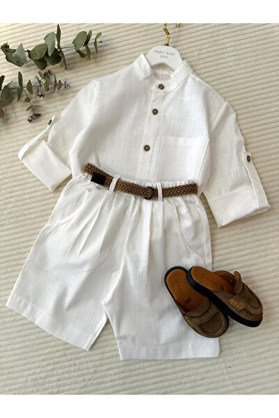 bohemiankids baby wear Beli laneni vrtlarski kostim za dečake