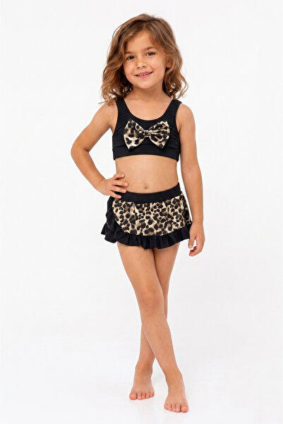 caddekids Kız Çocuk Bikini Takımı Leopar Desenli Fırfırlı Etekli Mayo Takımı ...