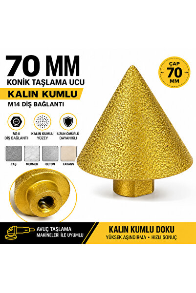 SENBANG 70 mm Konik Taşlama Ucu Kalın Kumlu M14 Bağlantılı Ahşap Oyma Taş Mer...