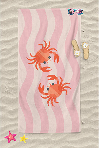 Erays Home Crab Pattern Digital Printed Adult Women's Beach Towel Cotton Beac...