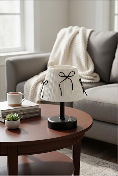 Elizim Home Lighting Bella Fiyonk Dekoratif Abajur - Siyah Fiyonklu Siyah Aya...
