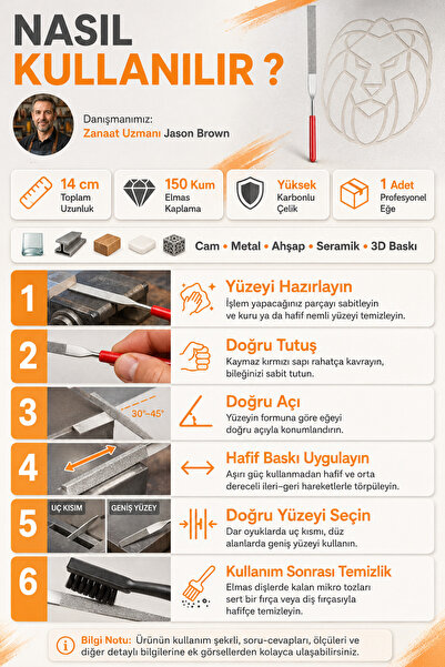 Transformacion Profesyonel Elmas Eğe - 14 cm Yüksek Karbonlu Çelik Cam Metal Ahşap Seramik Törpüleme ve Hassas İşleme Eğesi 723375