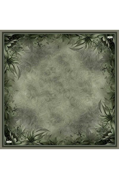 Levidor Green Edged Twill Silk Scarf with Leaf Detail