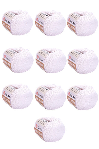 Yarnart Baby Cotton 10 Pieces Hand Knitting Yarn (400 White) 50% Cotton 50% A...