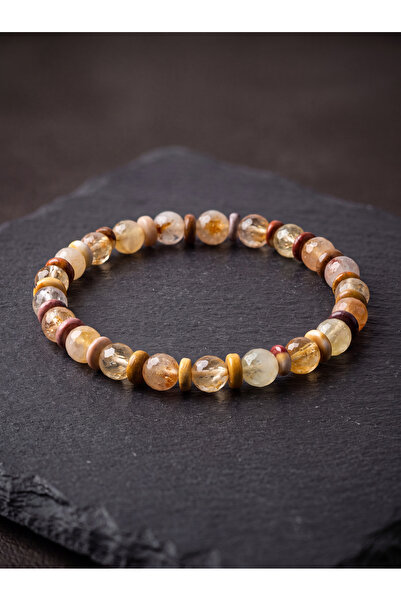 OSMANLI DEĞERLİ TAŞ Citrine - Colorful Jasper Natural Stone Bracelet (6 mm)