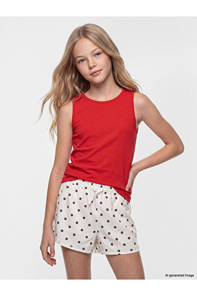 LC Waikiki Trendlucky Girls' Oval Neck Tank Top with a Difference in Color