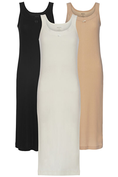 TOLIN 3-Pack Women's 100% Cotton Ribbed Long Ribbed Nightgown 1231