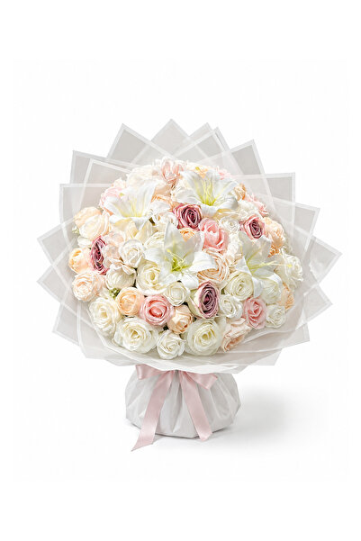 Rose Art Flowers Gold Kalp Desenli Pastel Yapay Çiçek Buketi Sevgiliye Romant...
