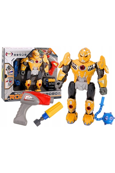LeanToys Robot transformabil, Armă, Mașină de găurit, Șurubelniță, Lumini, Su...