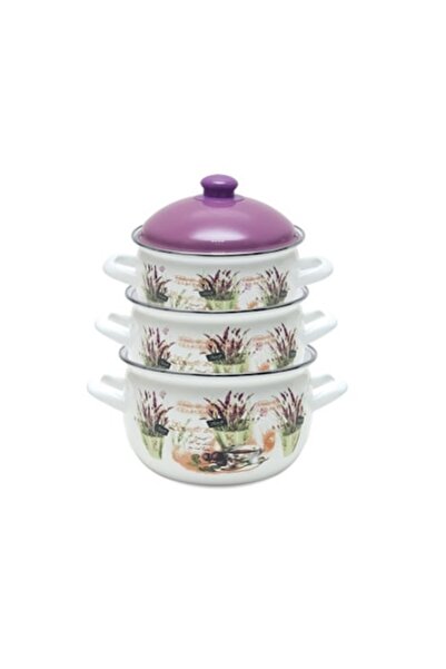 Clini Set de 6 oale, Savasan, Alb cu violet, Emailat