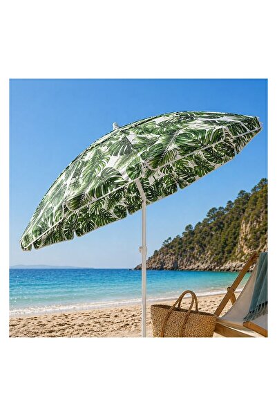 OEM Umbrelă de plajă, model tropical, flap, alb, Ø2m – umbră puternică pentru...
