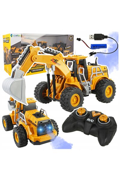 Stator Excavator RC cu LED-uri, telecomandă, fum și lopată mobilă, mașină de ...