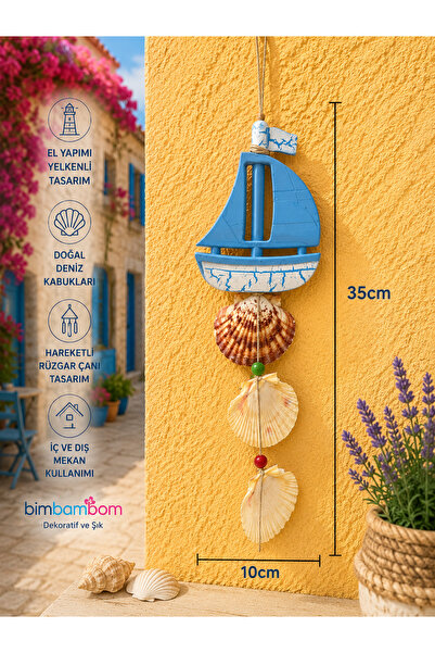 bimbambom Deniz Kabuklu Yelkenli Gemi Sarkaç,Rüzgar Çanı, Balkon, Duvar Dekor...