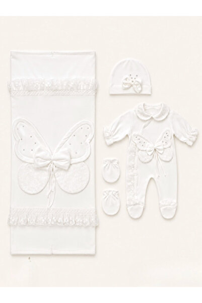 Kardeşler Bebe Butterfly Pattern Baby Girl Blanket Jumpsuit Set