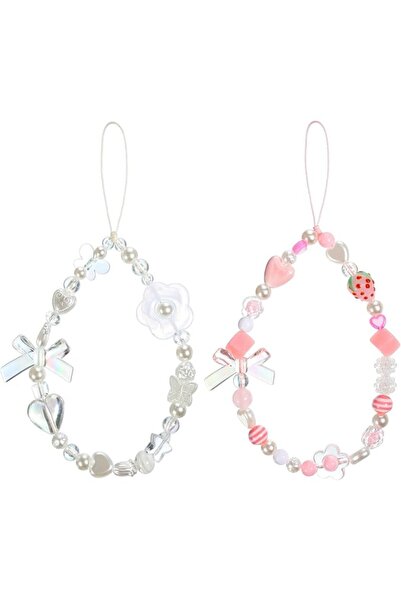 Generic 2 Pcs Beaded Phone Charms Strap, Cute Aesthetic Lanyard Wrist Strap B...