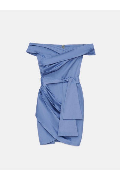 NO BRAND Rochie mini clasică din bumbac, albastră, cu umerii goi, Mohito 40