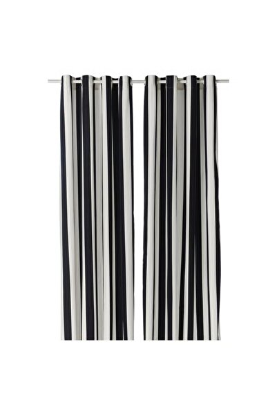 NO BRAND Perdea cu inele, cu dungi alb-negru, 145x300cm, din bumbac, Ikea Sla...