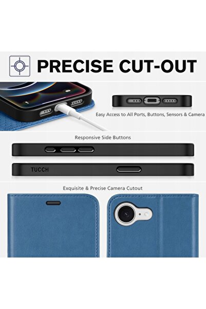 NO BRAND Husă din piele Tucch tip carte pentru iPhone 16E 17E, portofel, RFID...