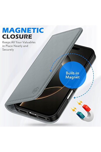 NO BRAND Husă Shieldon din piele naturală pentru iPhone 17 Pro, tip flip, cu ...