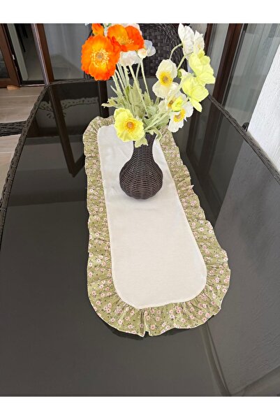 NURGİTA HOME Fırfırlı Çiçekli Vintage Runner & Duck Keten Dekoratif Örtü ( 35...