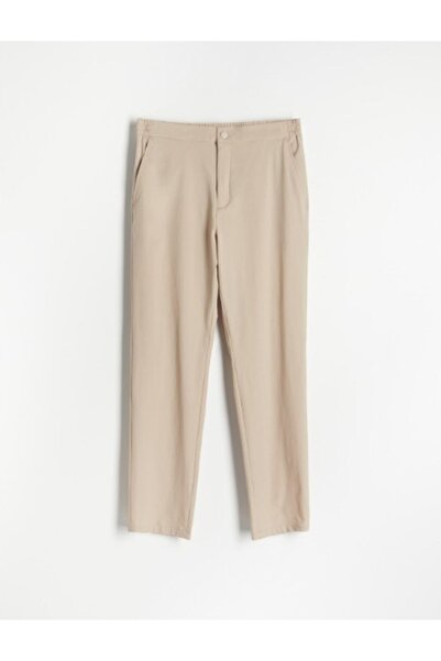 NO BRAND Pantaloni lungi clasici, lejeri, bej, cu talie elastică și buzunare ...