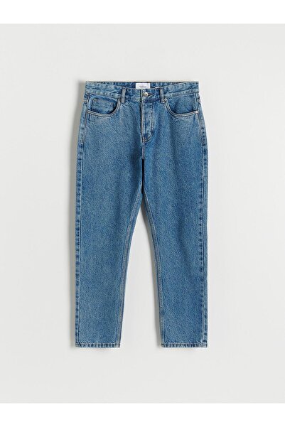 NO BRAND Ciemnoniebleskie Pantaloni din denim de bumbac Model drept Reserve 29