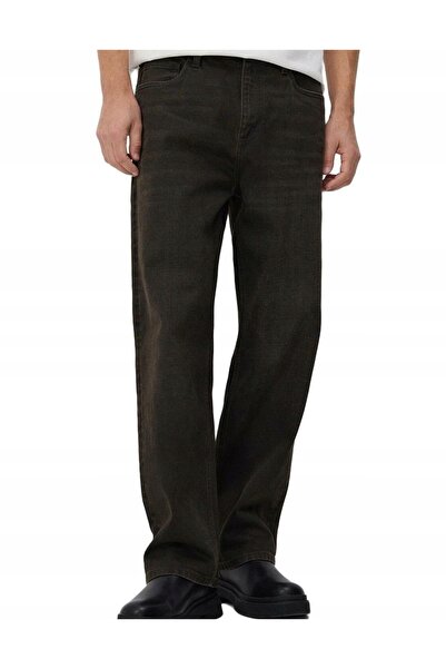 NO BRAND Pantaloni din denim maro închis, cu efect spălăcit, croială dreaptă,...