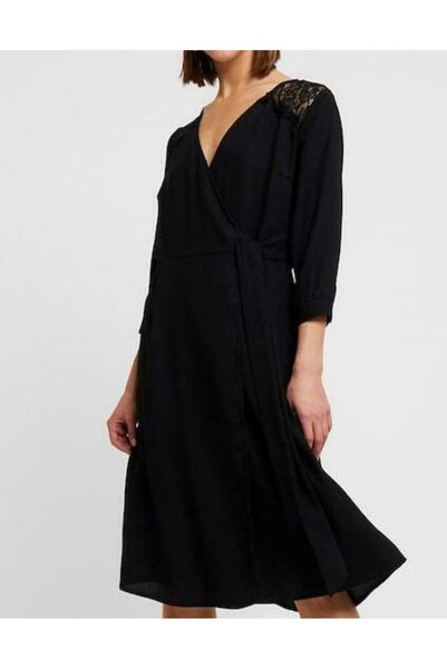NO BRAND Rochie neagră cu dantelă midi Vila 34