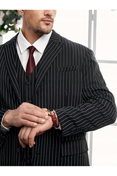NO BRAND Vestă de costum neagră cu dungi, Blazer, Pantaloni Manfinity 4XL