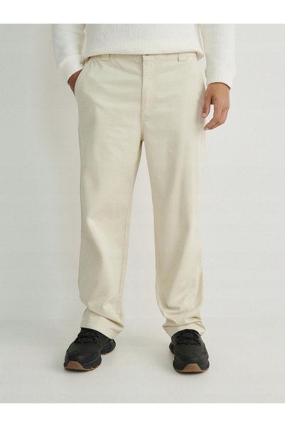 NO BRAND Pantaloni Chino Drepti Bej Clasici Uni cu Buzunare Picior Larg S