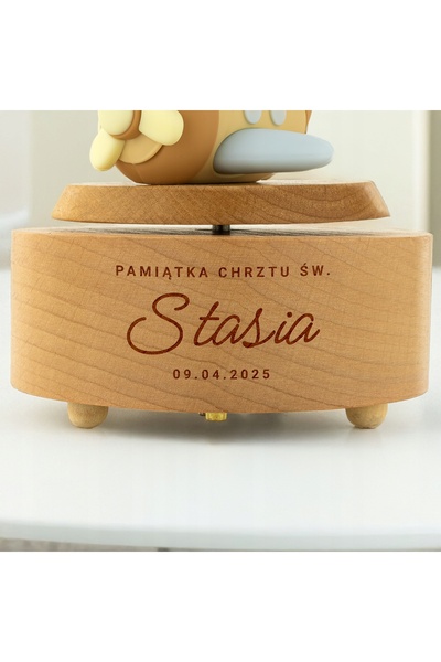 NO BRAND Cutie muzicală din lemn cu ursuleț gravat, suvenir pentru botezul sf...