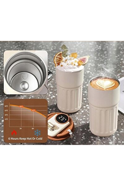 NO BRAND Termos tip cană pentru cafea și ceai, cu duză și afișaj, 450 ml.