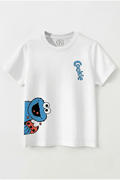 qubo sportswear & company تي شيرت أبيض للأطفال بأكمام قصيرة وياقة دائرية مطبو...