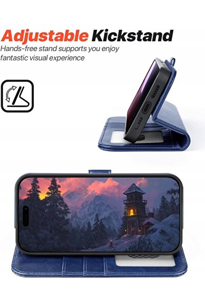 NO BRAND Husă din piele Ocase pentru iPhone 16 cu RFID, clapetă 2-în-1 + cure...