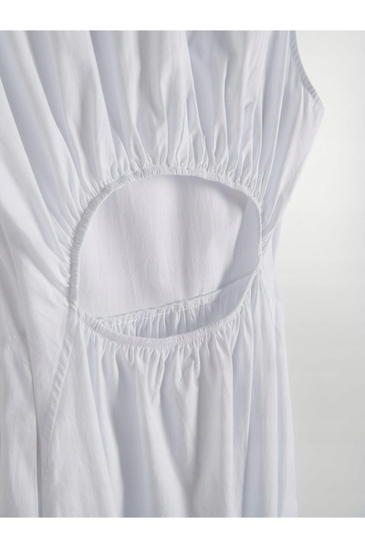 NO BRAND Rochie trapezoidală simplă din bumbac alb, midaxi, cu decupaje, mări...